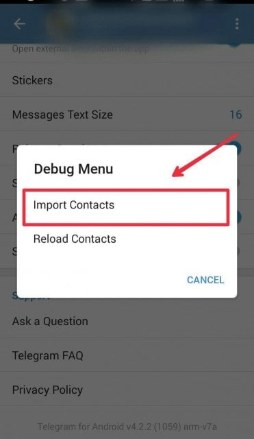 انتخاب گزینه Import Contacts