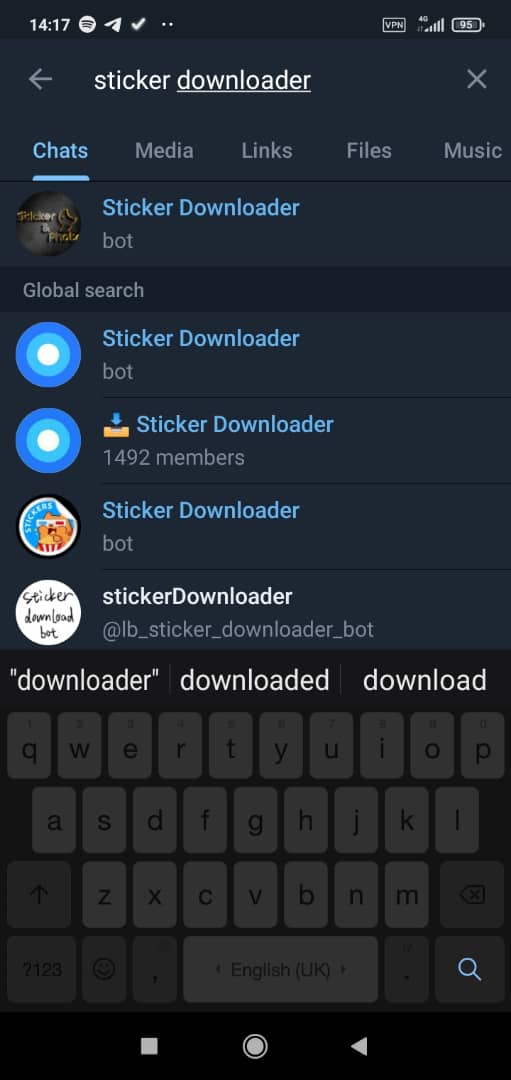 در ابتدا تلگرام باز کنید و در بخش جستجو (Sticker Downloader) را تایپ کنید.