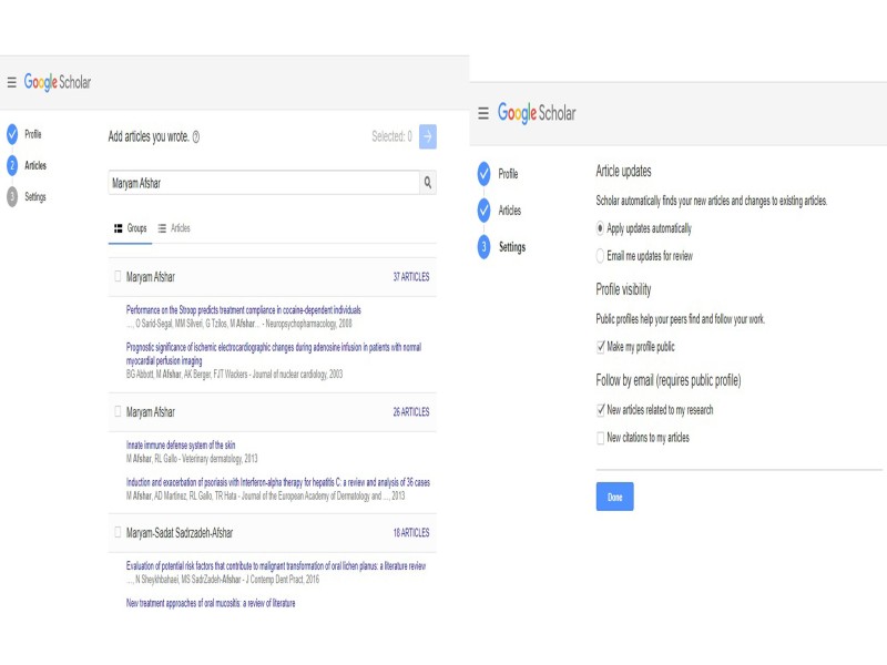 ساخت پروفایل در گوگل اسکولار