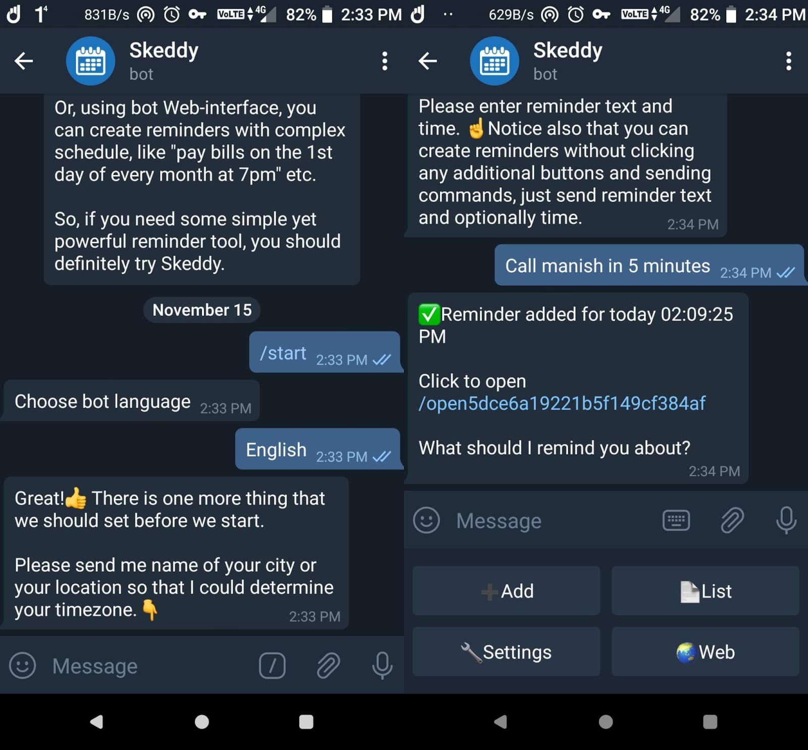 بهترین ربات های تلگرام؛ Skeddy برای پیام‌های یادآوری