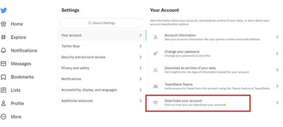  روی گزینه Deactivate Your Account کلیک کنید
