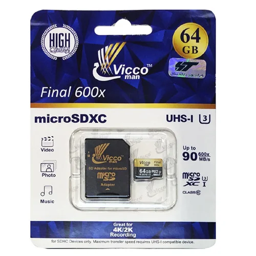 کارت حافظه microSDHC ویکو من مدل Extre600X کلاس ۱۰ استاندارد UHS-I U3 سرعت ۹۰MBps ظرفیت ۶۴گیگابایت همراه با آداپتور SD