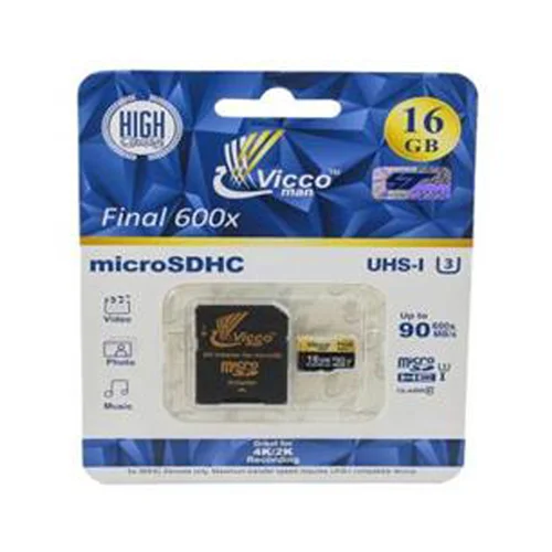 کارت حافظه microSDHC ویکو من مدل Extre600X کلاس ۱۰ استاندارد UHS-I U3 سرعت ۹۰MBps ظرفیت ۱۶گیگابایت همراه با آداپتور SD